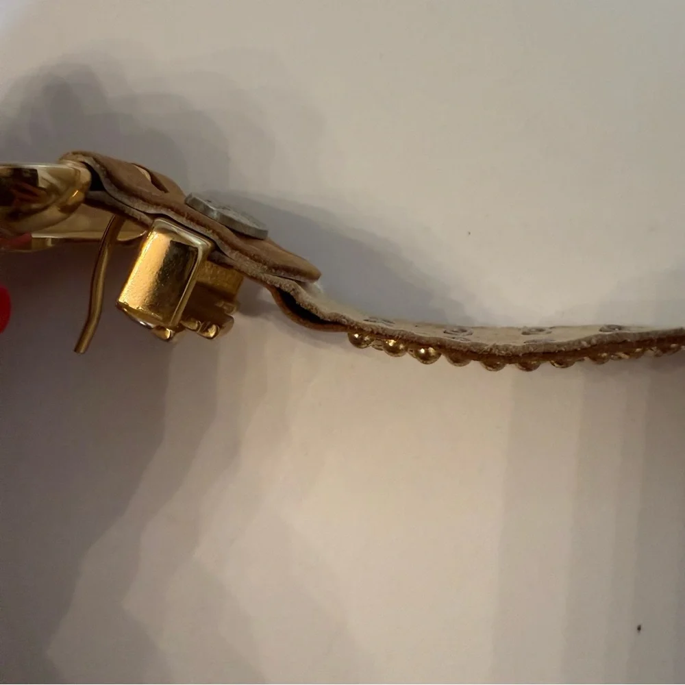 SAND CASTLE USA BELT TAN LEATHER GOLD SILVER STUDS BUCKLE No size Fits M